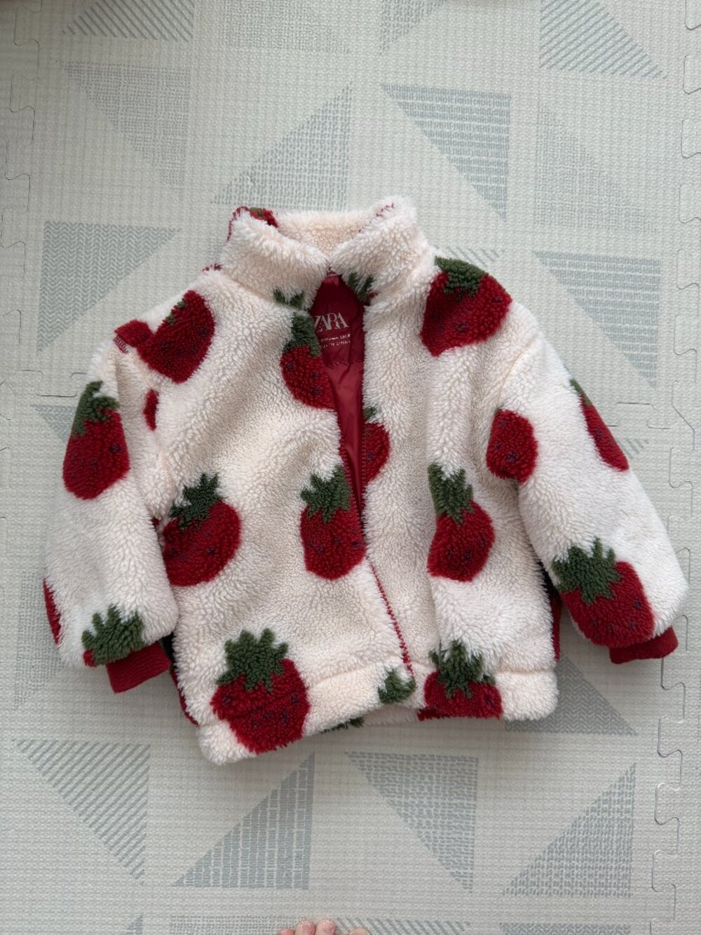 Zara Strawberry Sherpa Fleece Jacket Coat